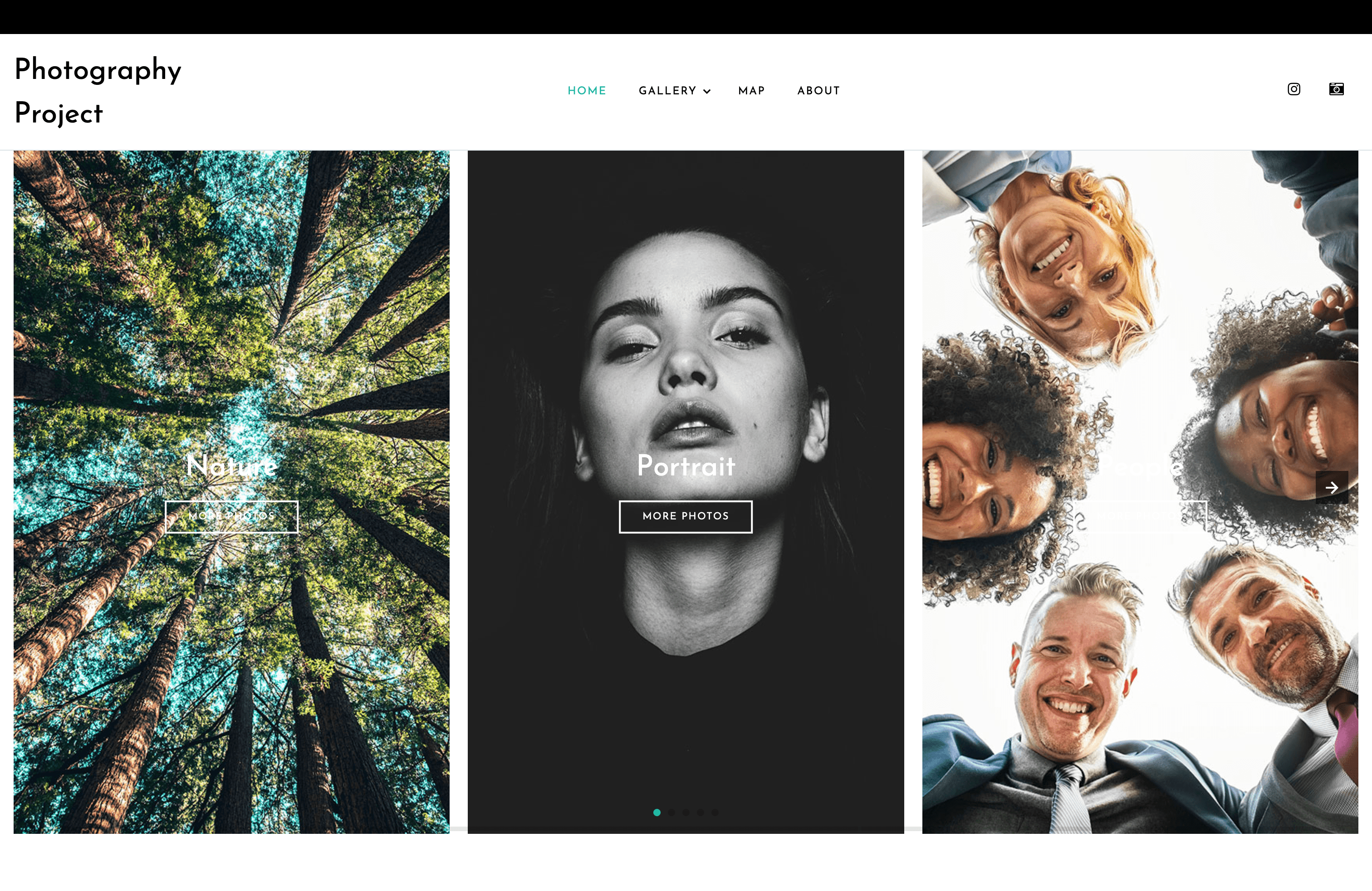 Photo gallery website homepage.