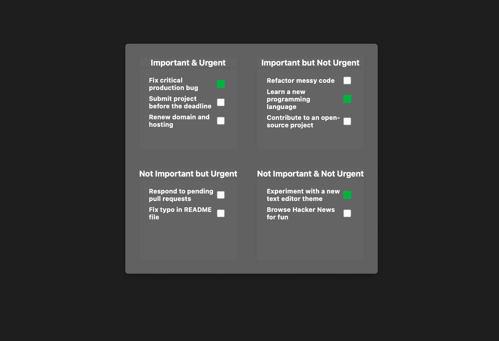 Eisenhower Matrix desktop app interface.